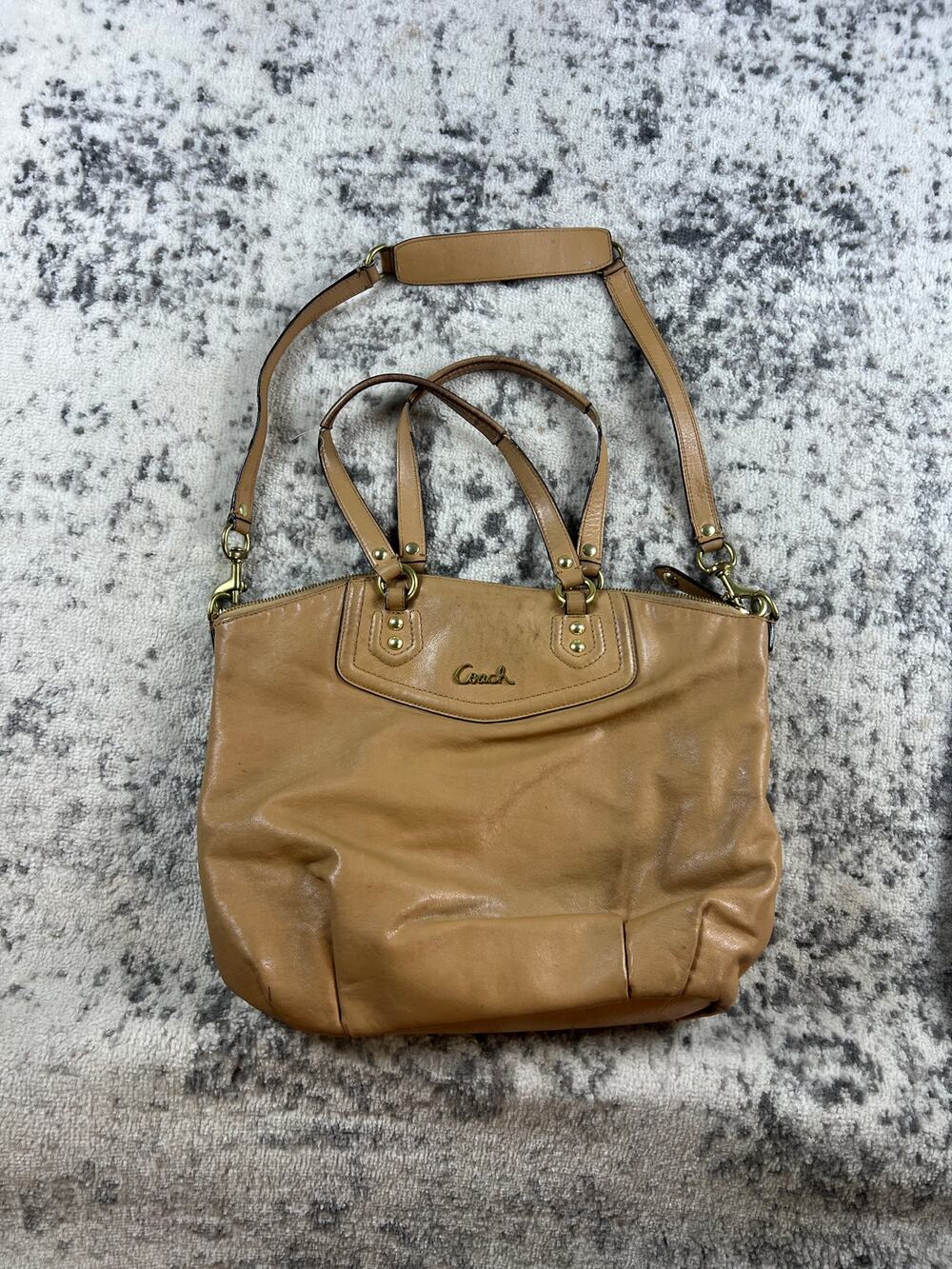 Coach Tan Satchel/Top Handle Bag with Gold Hardware, Zipper, Inner Pockets